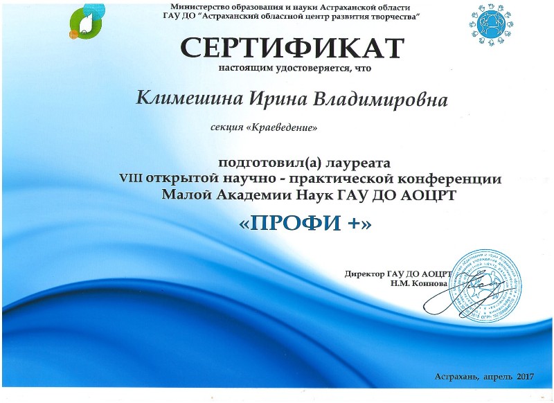 профи 2017 сертификат